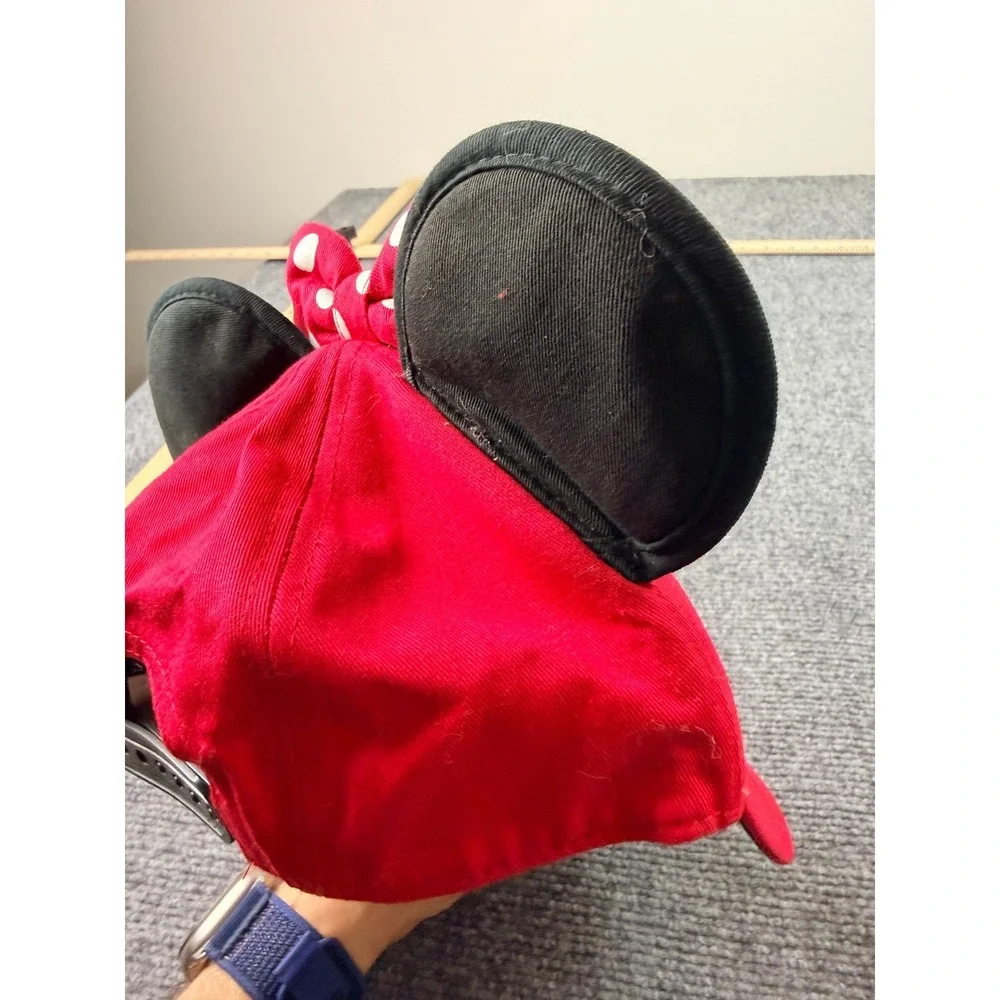 Disney Minnie Mouse Baseball Cap Hat Mouse Ears Polka Dot‎ Bow Red Black